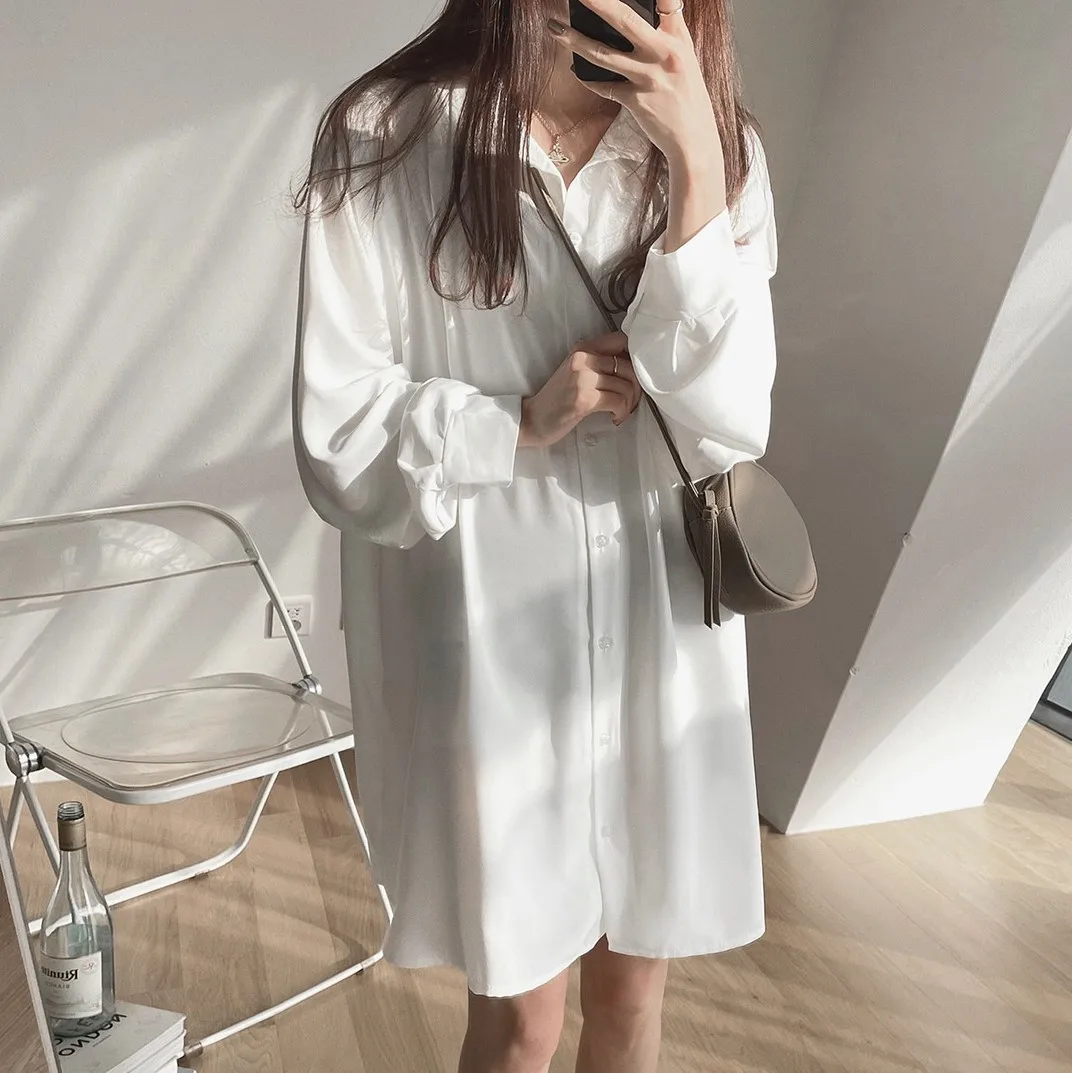 

2021 New Summer Shirt Dress Evening Female Vintage Dress Party Oversize Long Sleeve Beach Women Dresses Robe Vestido Prom Pure