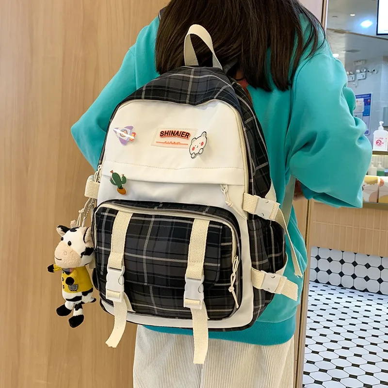 

Fashion Simple Lattice Women's Backpack Nylon Large Capacity Waterproof School Bags For Girls Knapsack