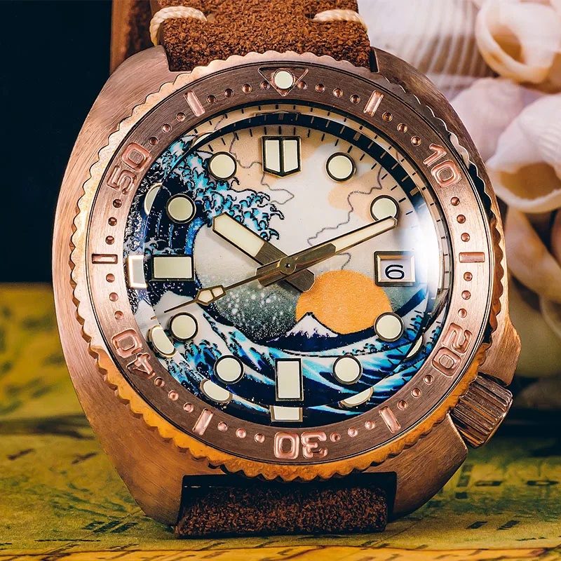 

[Official Monopoly]Men's Bronze Diving Watch Tuna NH35A Automatic Movement Waterproof Swimming Luminous Sapphire Glass Wave Dial
