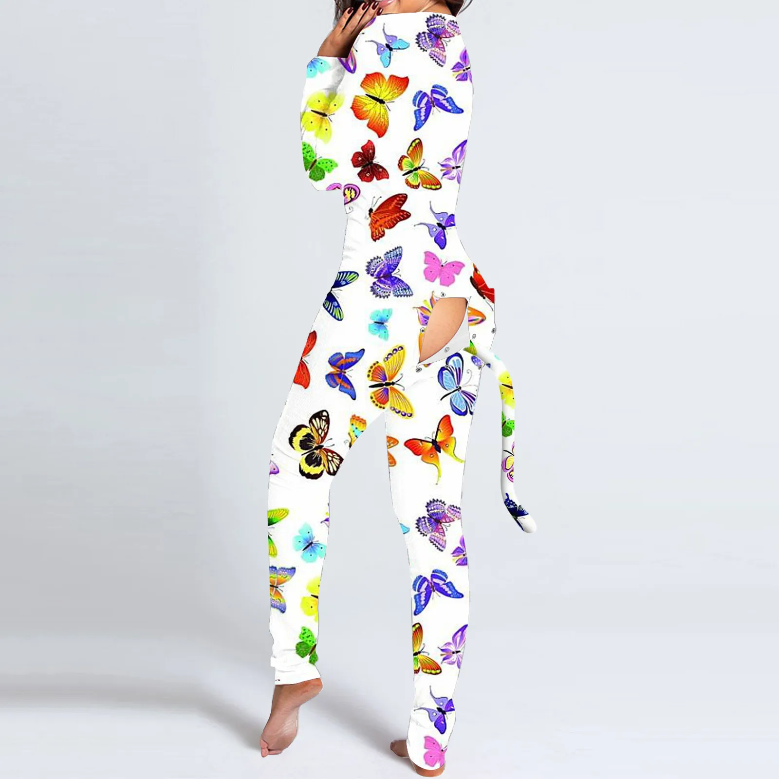 

Sexy Women Jumpsuit Pajamas V-neck zebra Cows Print Long Sleeve Button Flap Playsuit Bodysuit Nightwear Romper 3XL