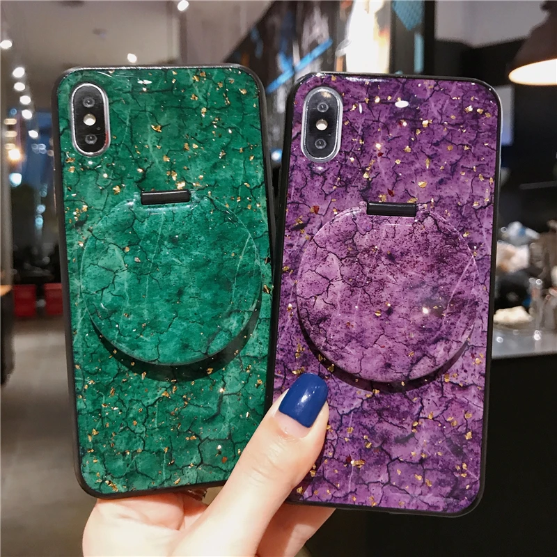 Mirror Bracket Phone Cases Glossy Drop Glue Marble Cover for Samsung Galaxy S20 S9 S8 S10 Plus Note 10 8 9 Case |