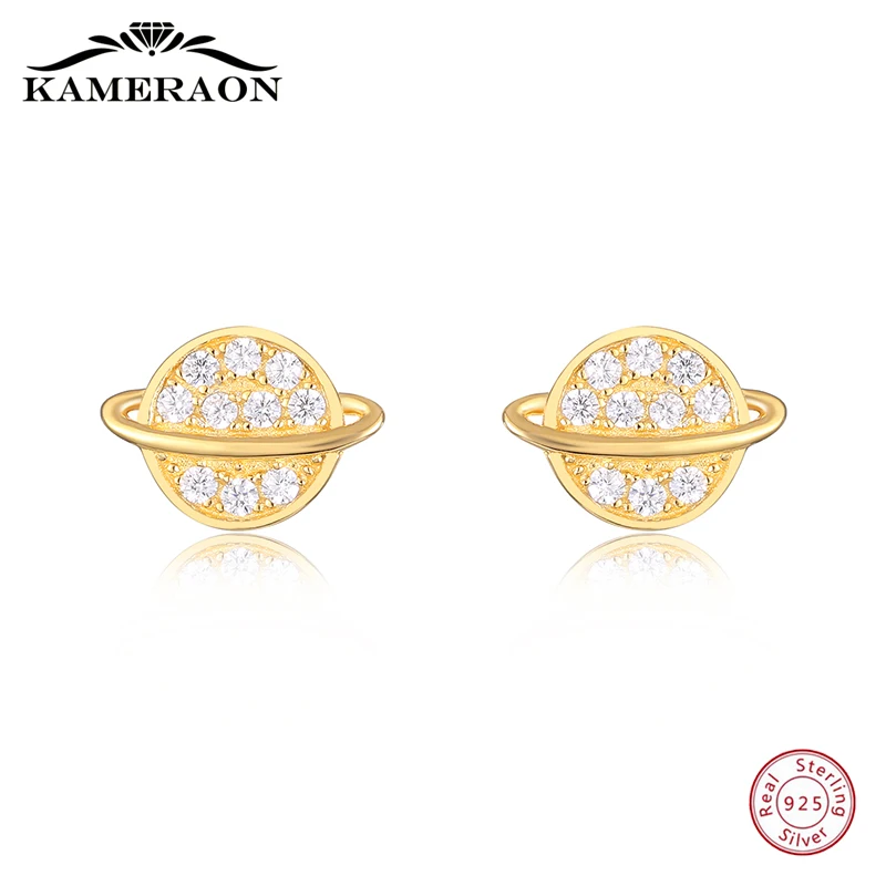 

2020 New Universe Gold Color 925 Silver Earrings Women With Stones Zircon Fashion Rhinestone Small Stud earrings Korea Gift Girl