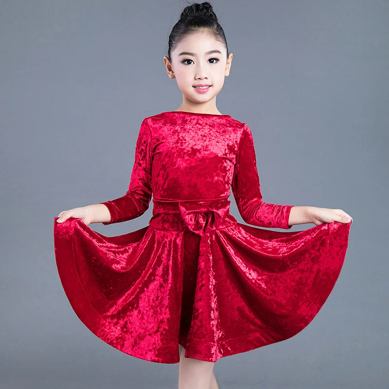 

Детские танцевальные костюмы для латиноамериканских девушек с длинным рукавом бархатное тренировочное платье профессиональная одежда дл...