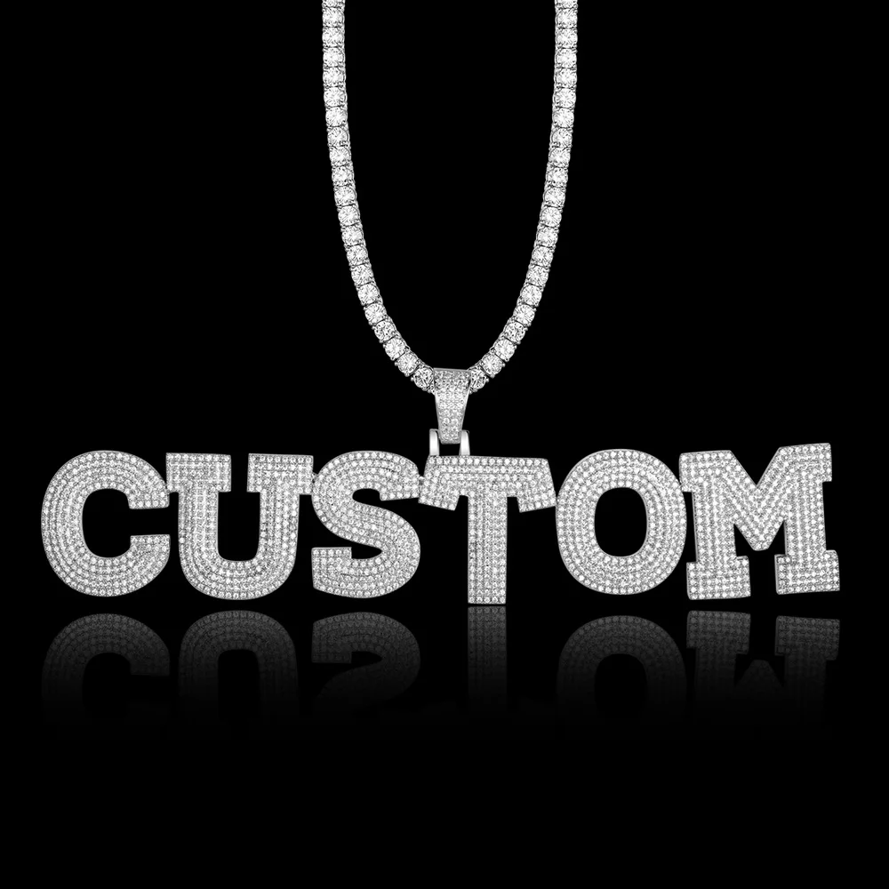 

Luxury Custom Name Letter CEO Zircon Pendant Necklace 100% Micro Pave CZ Hip Hop Iced Out Tennis Chain Jewelry Dropshipping