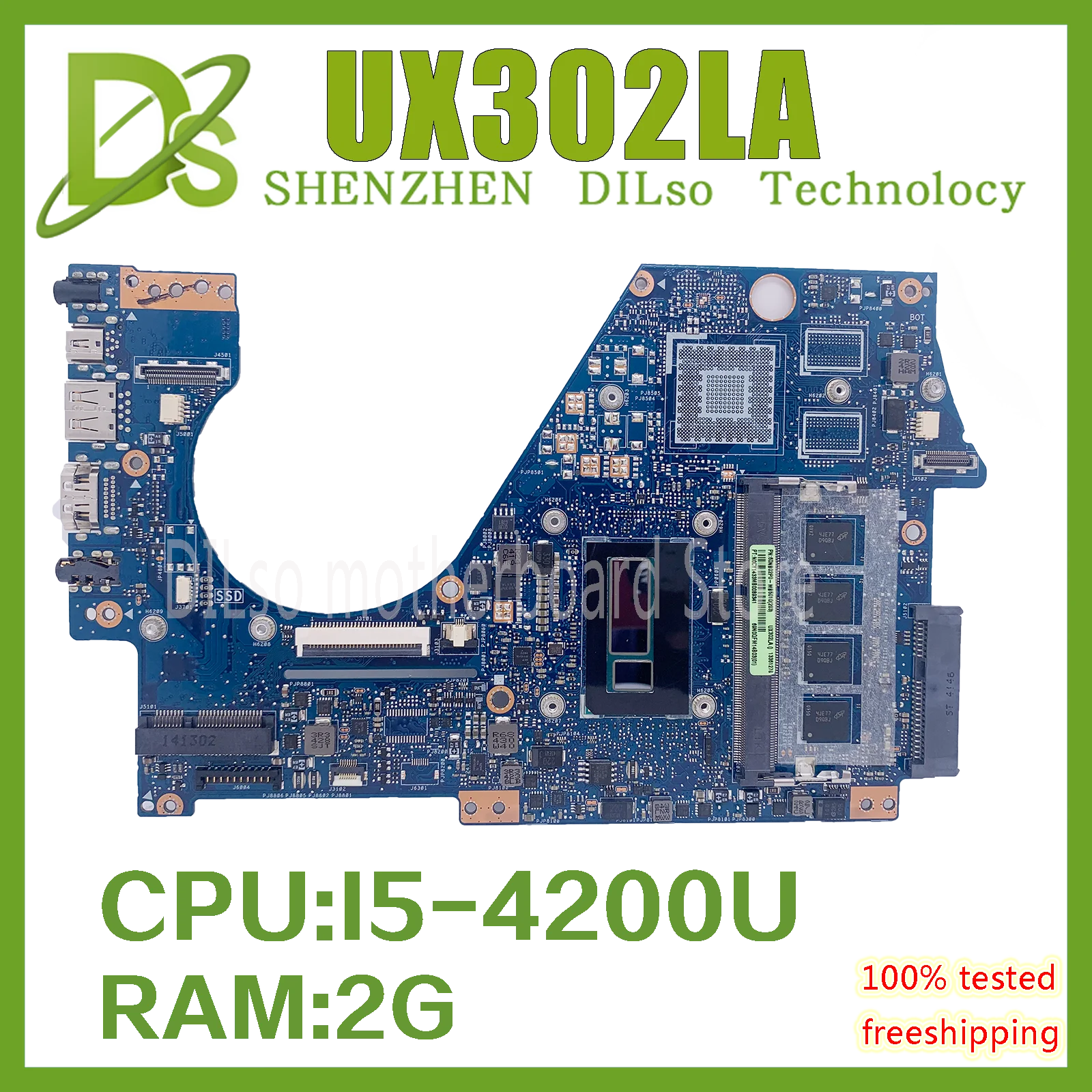 

KEFU UX302LA MAINboard With I5-4200U 2G/RAM For ASUS zenbook UX302 UX302LG UX302LA UX302 REV 2.0 Laptop Motherboard 100% test OK