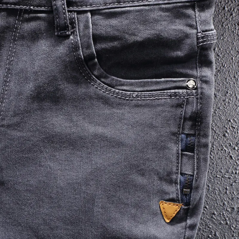 Newly Designer Fashion Men Jeans Retro Black Gray Slim Fit Elastic Casual Denim Pencil Pants Street Korean Style Stretch Jeans