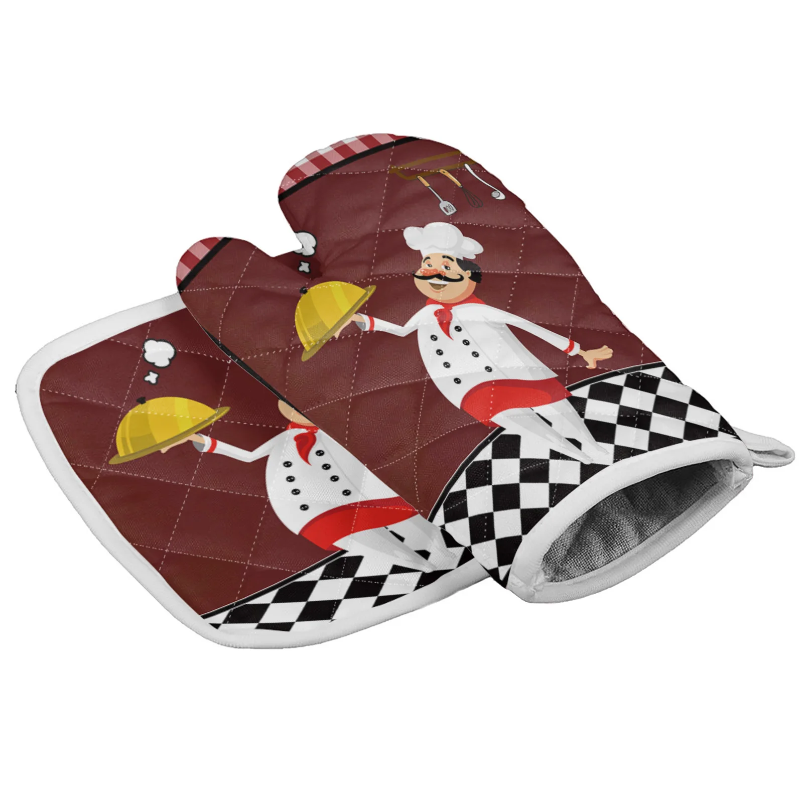 Набор красных клетчатых варежек для шеф-повара ножа и вилки аксессуары выпечки