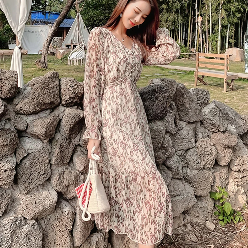 Женское шифоновое платье с цветочным принтом Элегантное Черное длинное