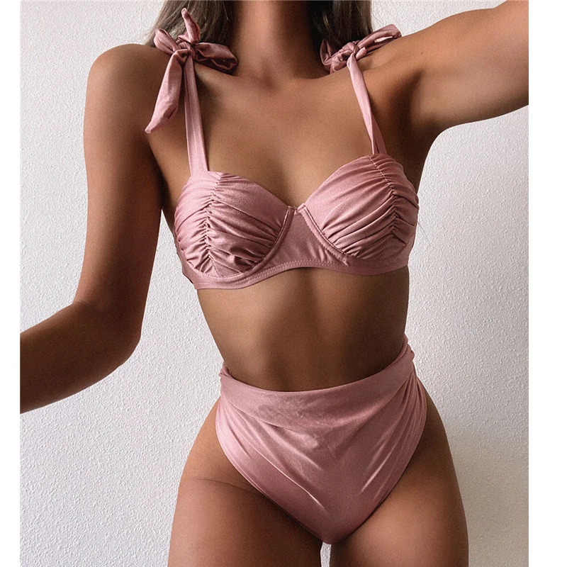 

Sexy High Waist Bikini Set Pink Swimwear Women 2020 Summer New Fashion Girl Beach Swimsuit Push Up Bikini Bathing Suit Two-Piece