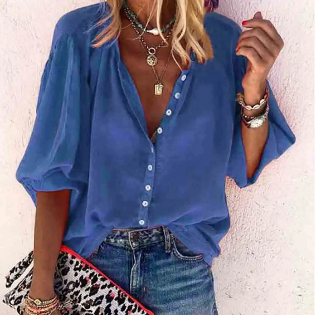 Женская рубашка с длинным рукавом однотонная Удобная Повседневная Блузка