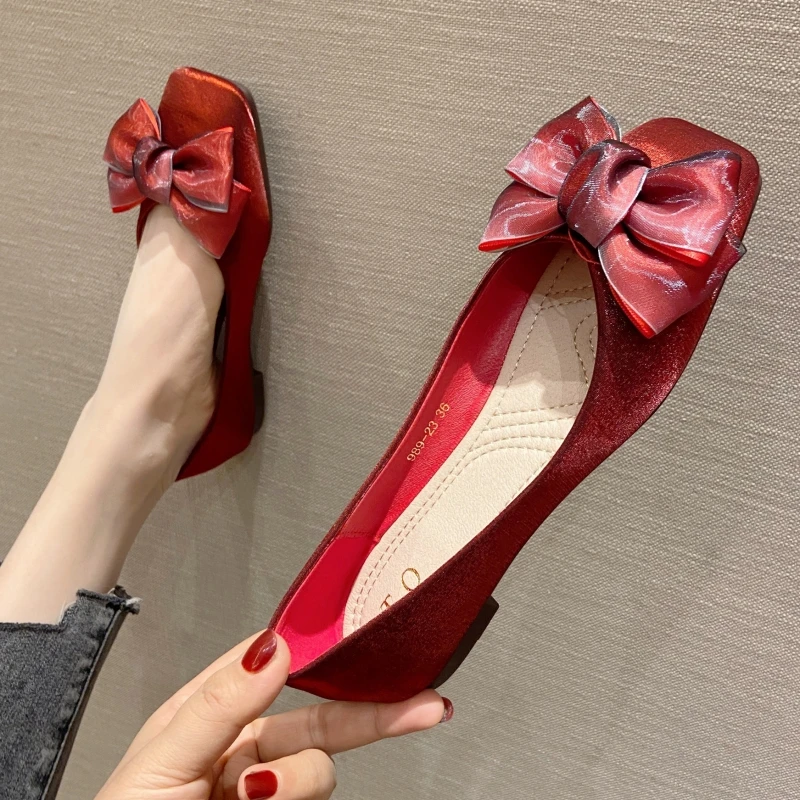 

2021 NEWEST Women's Flat Shoes Spring Summer Bowtie Shallow Square Toe Office Ladies Woman Casual Driving Ballet Single Shoes