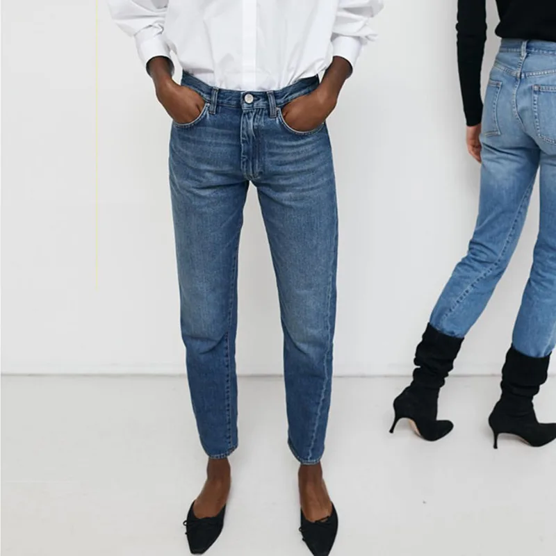 DEAT сплошной цвет Высокая талия неправильный шов прямые джинсовые брюки женские