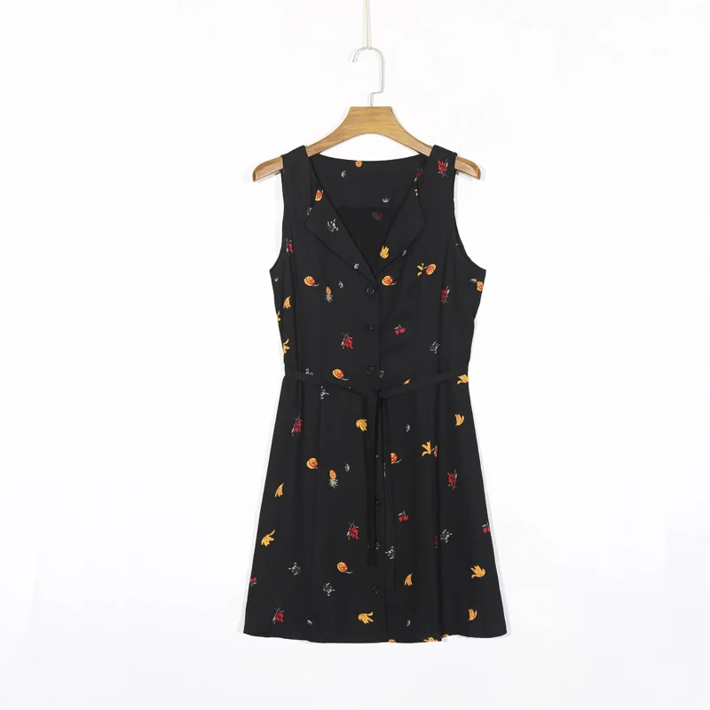 

Summer women's dress casual flower print belt decoration slim dress Vestidos