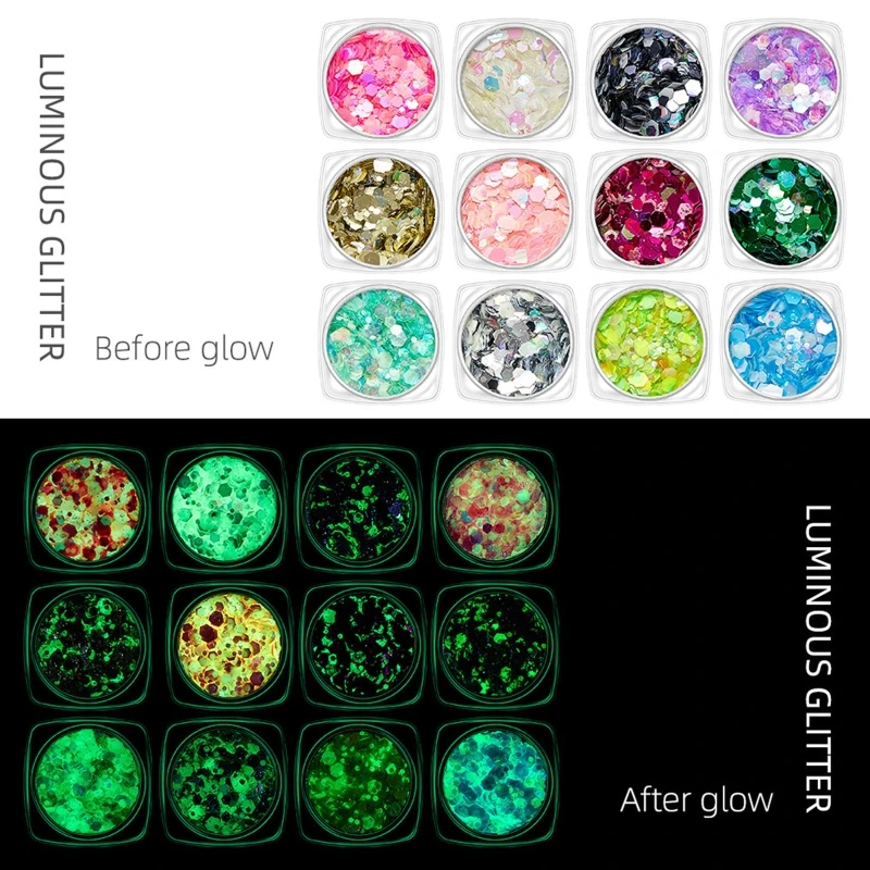 

Светящаяся пудра для ногтей, 12/цветов