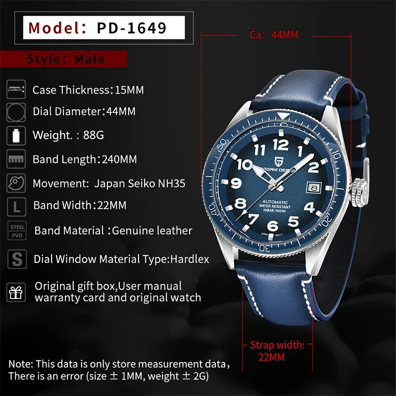 

PAGANI DESIGN Top Brand Watch Men Fashion Blue Watch Luminous Dial Sapphire Mirror Waterproof Mechanical Watch Relogio Masculino