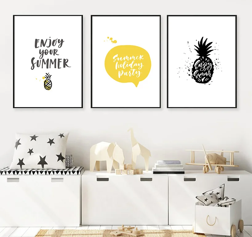 Настенные художественные плакаты на холсте с ананасами принты буквами в