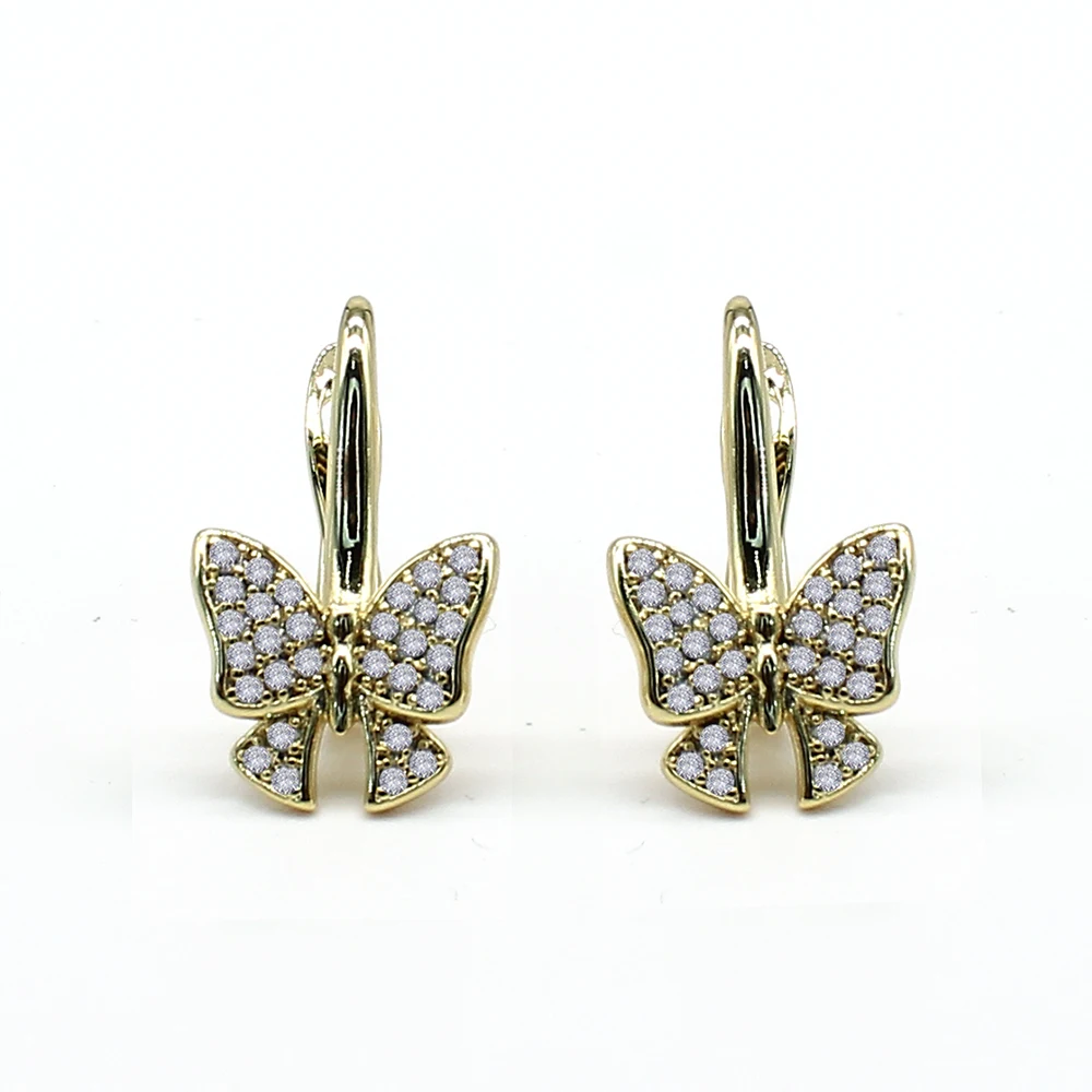 

Luxury Jewelry Fashion Simple Romantic Earrings Butterfly Cubic Zirconia Gold Color Plated for Women Elegant Family Gift