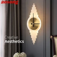 aosong brass wall lights sconces modern creative led clock shade crystal lamp indoor for home decoration