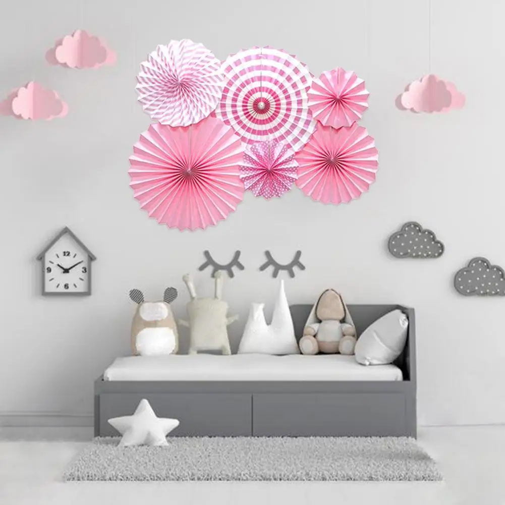 

6Pcs/Set Party Ornament Round Reusable Festive Collapsible Paper Fans Ornament for Party