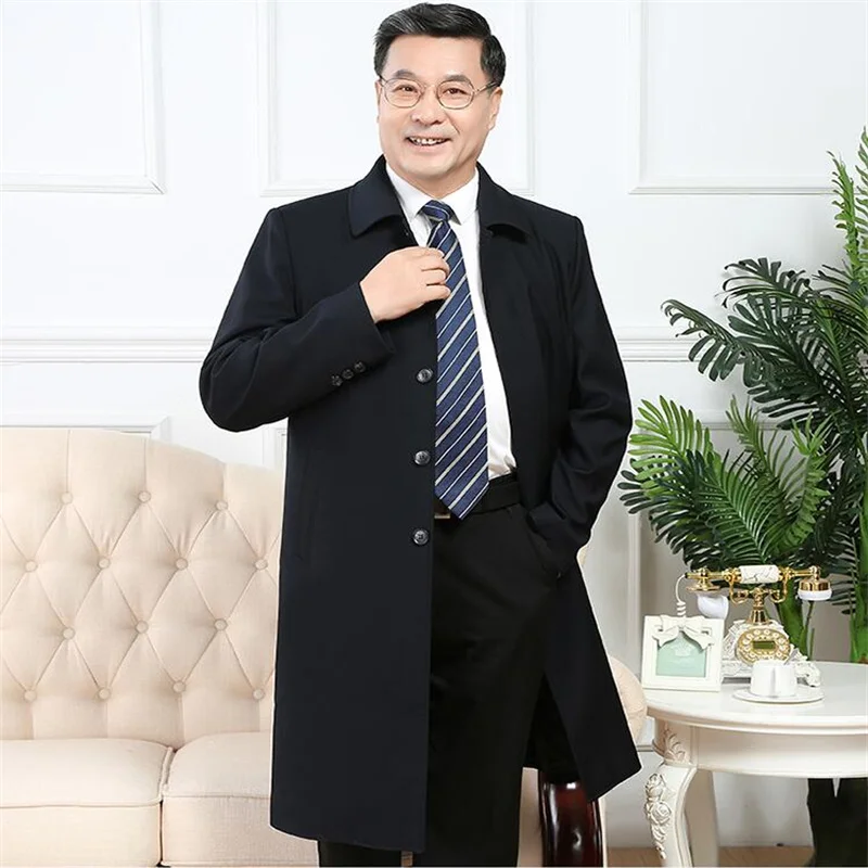 

Spring autumn mens trench coats man middle aged long men single-breasted clothes lapels overcoat gabardina hombre black grey