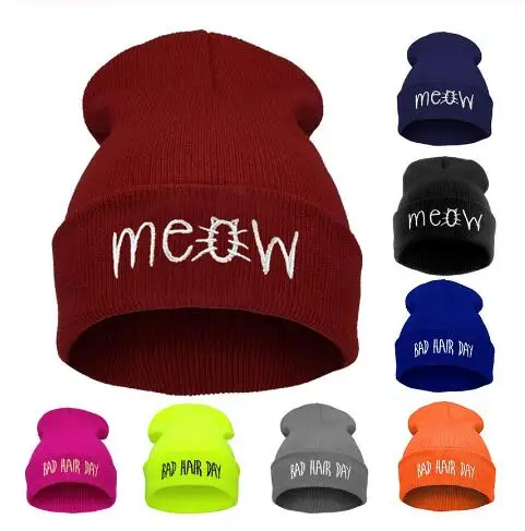 2020 вышивка Meow зимняя шапка мужские шапки женские шапочки Теплая хип-хоп из