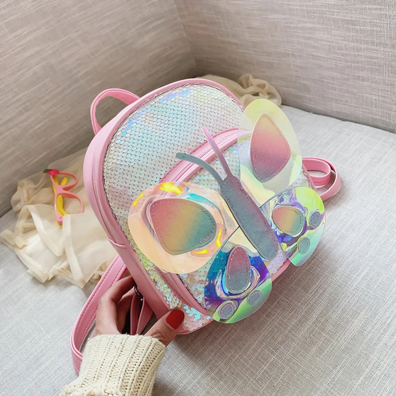 Girls Kindergarten Schoolbag 2-5-year-old Children Sequin Backpack Anti Loss Lovely Children Bag Three-dimensional Butterfly