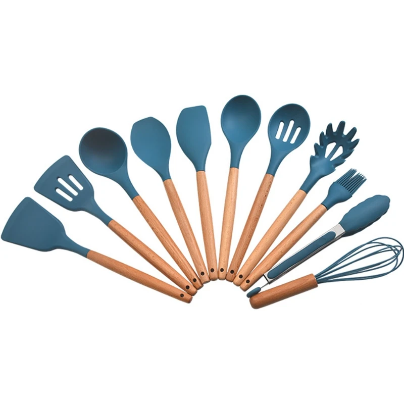 

Silicone Cooking Utensil Set Cooking Set Non-stick Heat Resistant Cookware Blue