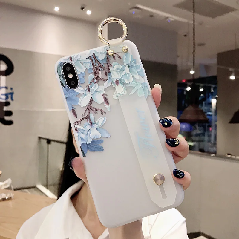 IK21-29WDMagMSBBlue SoCouple Мягкий ТПУ чехол на запястье для iphone 7 8 6 6s plus 11 Pro Max X Xs max XR Рельефный цветочный Чехол-держатель для телефона - Цвет: IK21-29WDMagMSBBlue