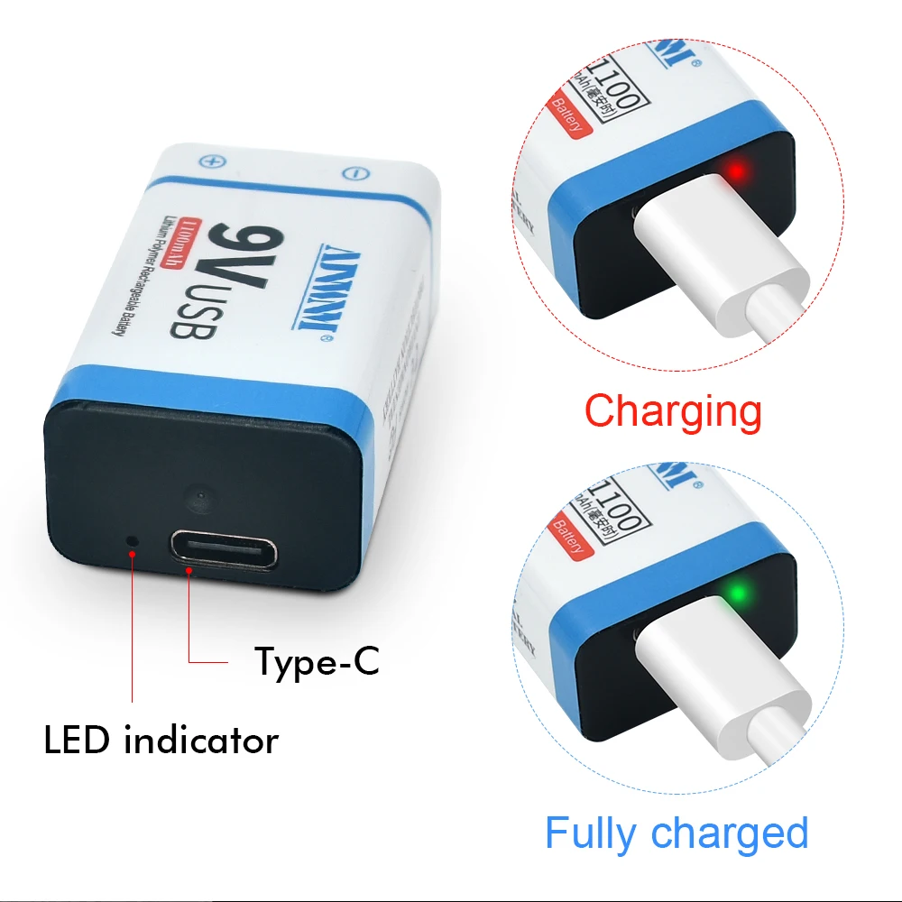 Аккумуляторная батарея 6F22 литиевая 9 В для металлоискателя модели вертолета