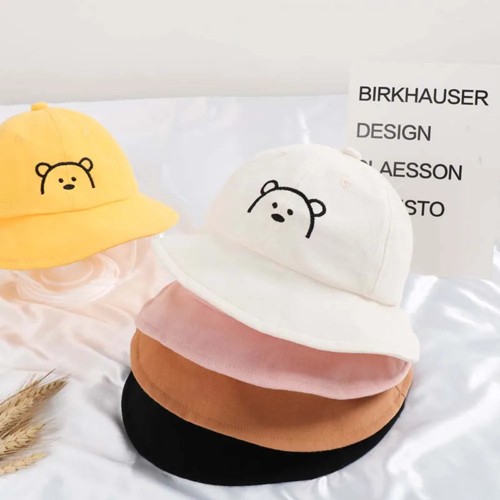 

Baby Hat Cartoon Bear Kids Beach Sun Hats Bucket Cap Spring Summer Girls Boys Outdoor Fisherman Hat Soft Brim