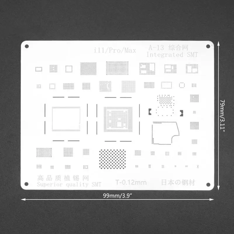 

Silver Steel BGA Reballing Stencil Template Groove for iPhone A13 IC Chip for iPhone 11/Pro/Max 2D Planting Stencil