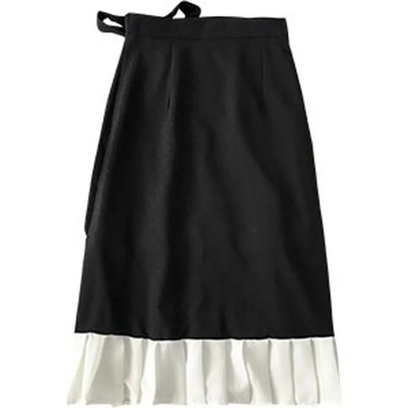 

2021 Vintage Summer Spring Women Irregular Pleated Long Skirts Female Elastic Waist Casual Beige Patchwork Skirts Streetwear