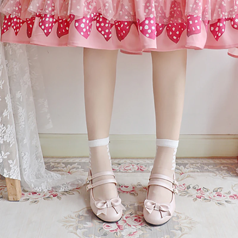 

Japanese Lolita Socks Soft Sister Maid Stockings Mesh Bowknot Korea of Socks Pink White Lolita Sock Gils Gift