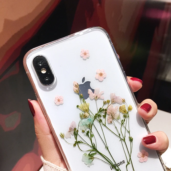OnePlant настоящий высушенный чехлы с цветочным принтом для iPhone XS чехол для MAX XR ручная работа Прозрачная мягкая задняя крышка для iPhone 6 6S 7 8 Plus X чехол для телефона