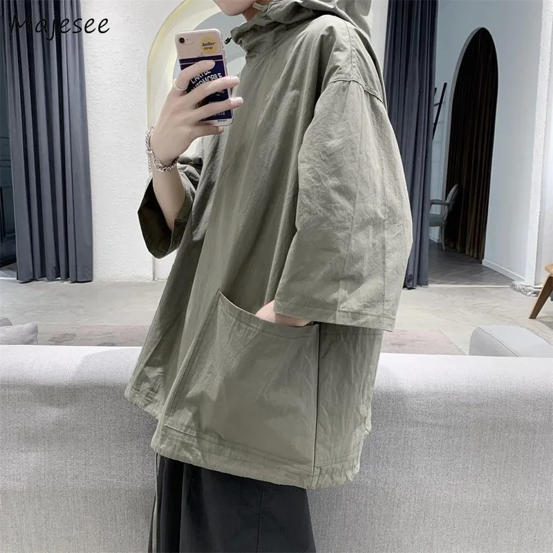 Мужские футболки с короткими рукавами летняя одежда капюшоном кружевом на