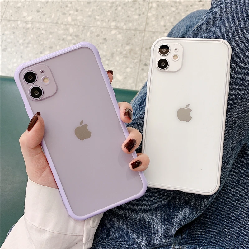 

Shockproof Armor Transparent Matte Phone Case For iPhone 12 11 Pro X Xs MAX XR 6 6s 7 8 Plus Camera Protection Candy Color Cover