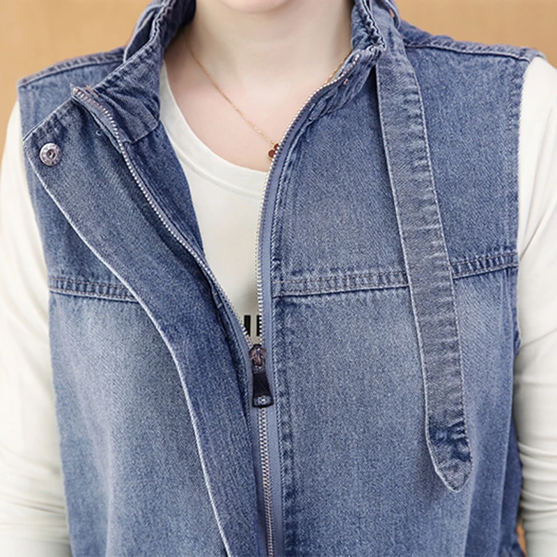 Жилет джинсовый размера плюс женский в стиле ретро потертый жилет без рукавов