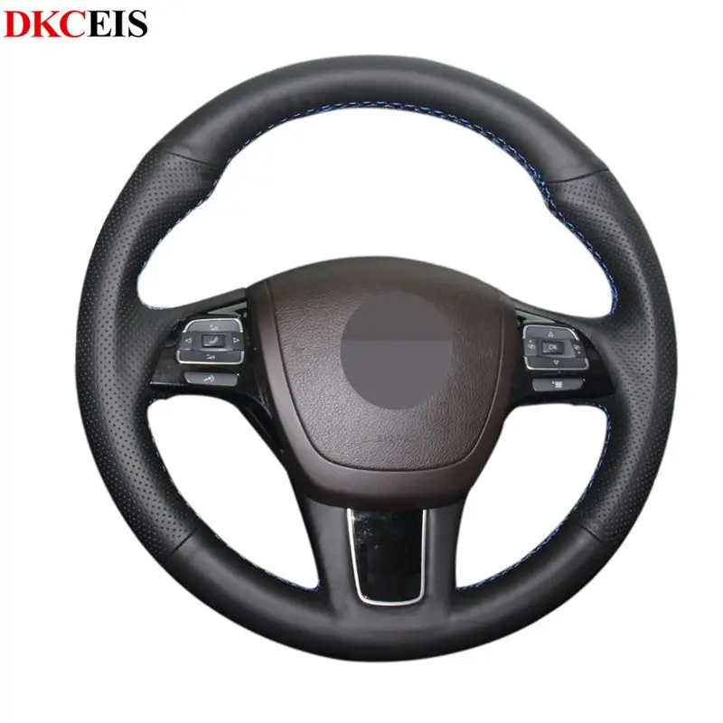 Прошитая вручную Черная мягкая искусственная кожа чехол на руль автомобиля для