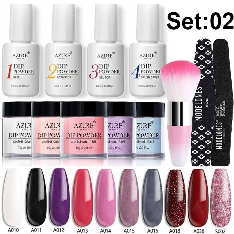 Лазурный красивый погружающийся порошок набор для ногтей 17 шт./лот базовый топ