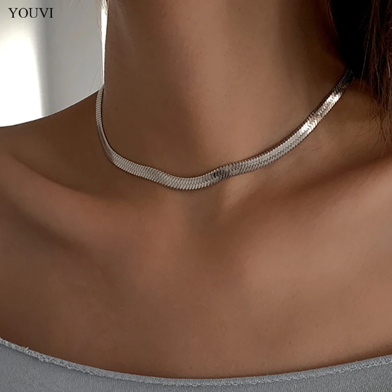 

YOUVI Snake Stainless Steel Chains Necklaces on Neck Fashion Gold/Silver Color Short Choker Necklaces Women 2021 Jewelry Charm