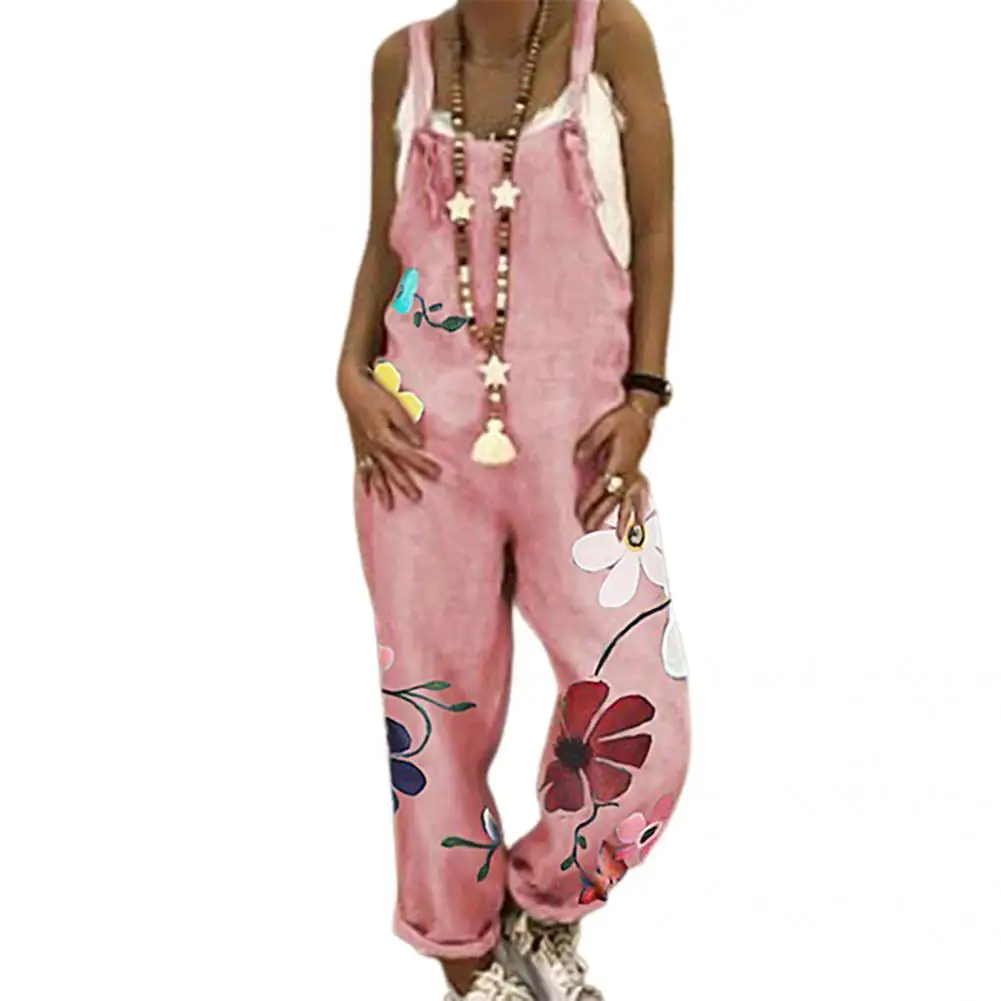 

Women Fashion Chrysanthemum Print High Waist Jumpsuit Streetwear Romper Loose for Club