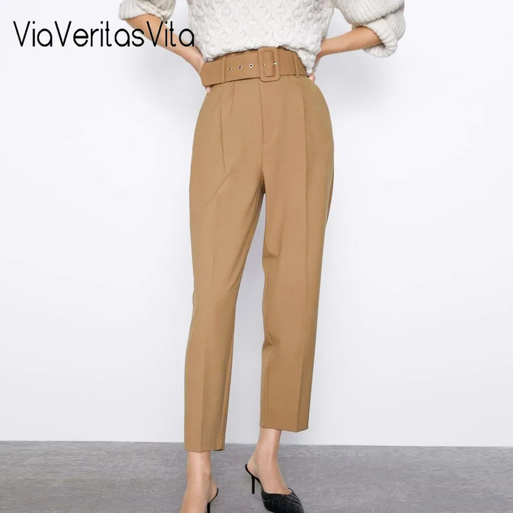 

New Womens Winter Pants Trousers high waist casual solid office Pants with belt yellow zora straight Pants Sweatpant Capris 2020