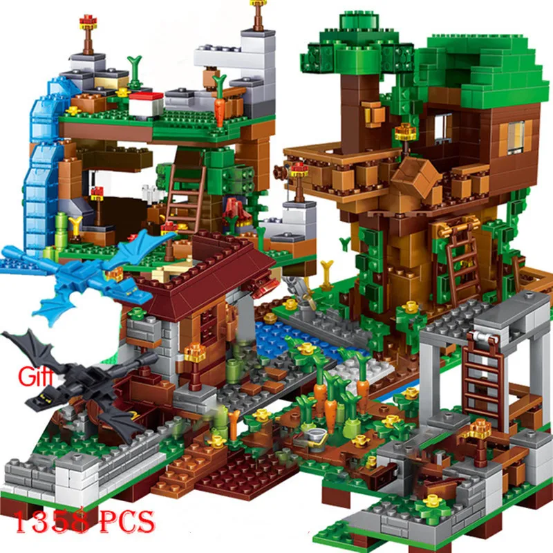 

The Tree House Small Building Blocks Sets With Steve Action Figures Compatible My World MinecraftINGlys Sets Toys For Children