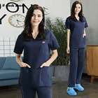 Дышащая медицинская Рабочая Униформа с V-образным вырезом, медицинский костюм для домашних животных, больничный костюм, женская одежда с коротким рукавом, оптовая продажа