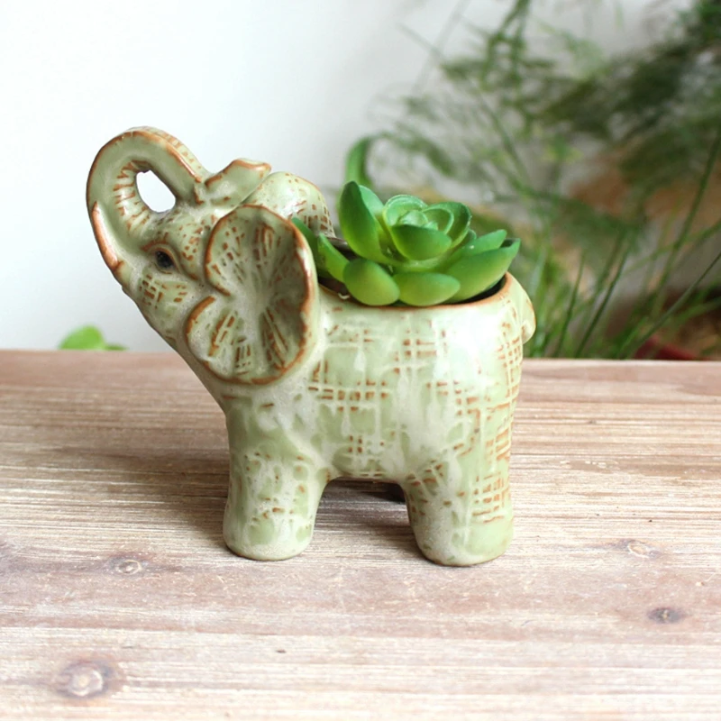 

Ceramic Flower Pot Elephant Shape Flower Pot with Drainage Animal Sculpture Crafts Decoration Garden Micro-view Potted