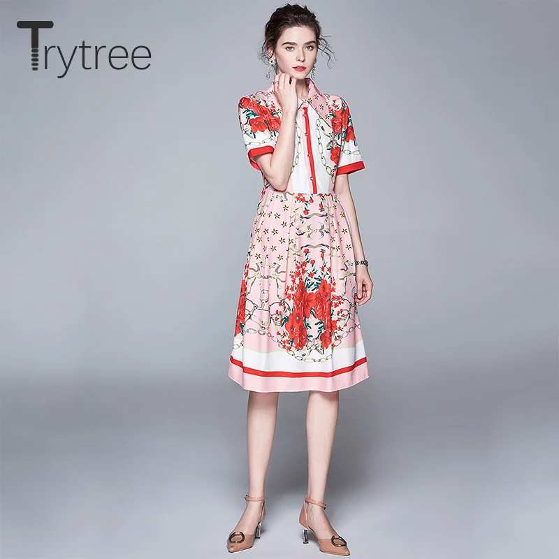 Trytree/осеннее женское платье Повседневное с отложным воротником и пуговицами