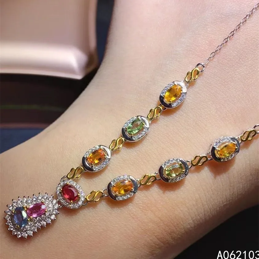 

KJJEAXCMY fine jewelry 925 Sterling Silver inlaid Natural color sapphire Women's retro fashion GEM PENDANT CHAIN NECKLACE suppor