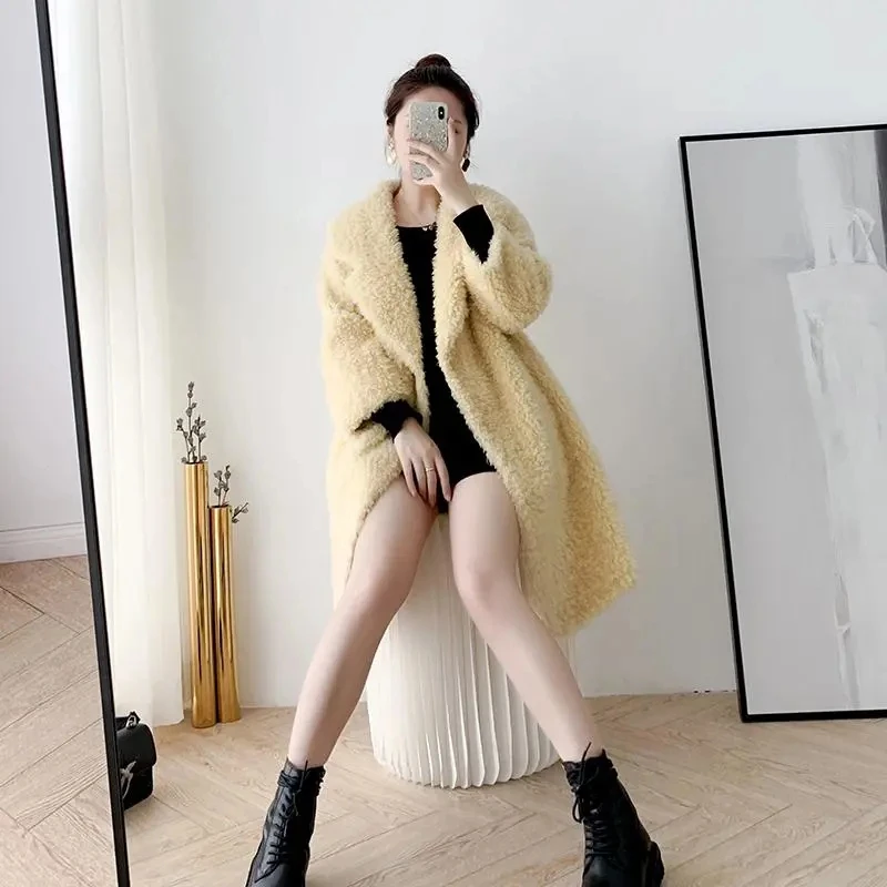 High Quality Faux Fur Winter Jacket White Thickened Sheep Shearing fur Coat Women's Granular Velvet Lamb Hair Parka Pink