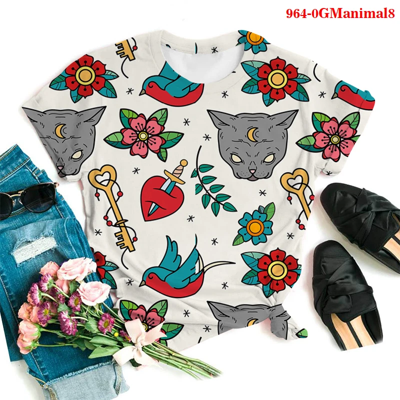 

Woman Tshirt Harajuku Graphic Tee Spring Summer Streetweear Women Animal Tops Cat Fox 3D Print Cute Kawaii Short Sleeve T-shirts