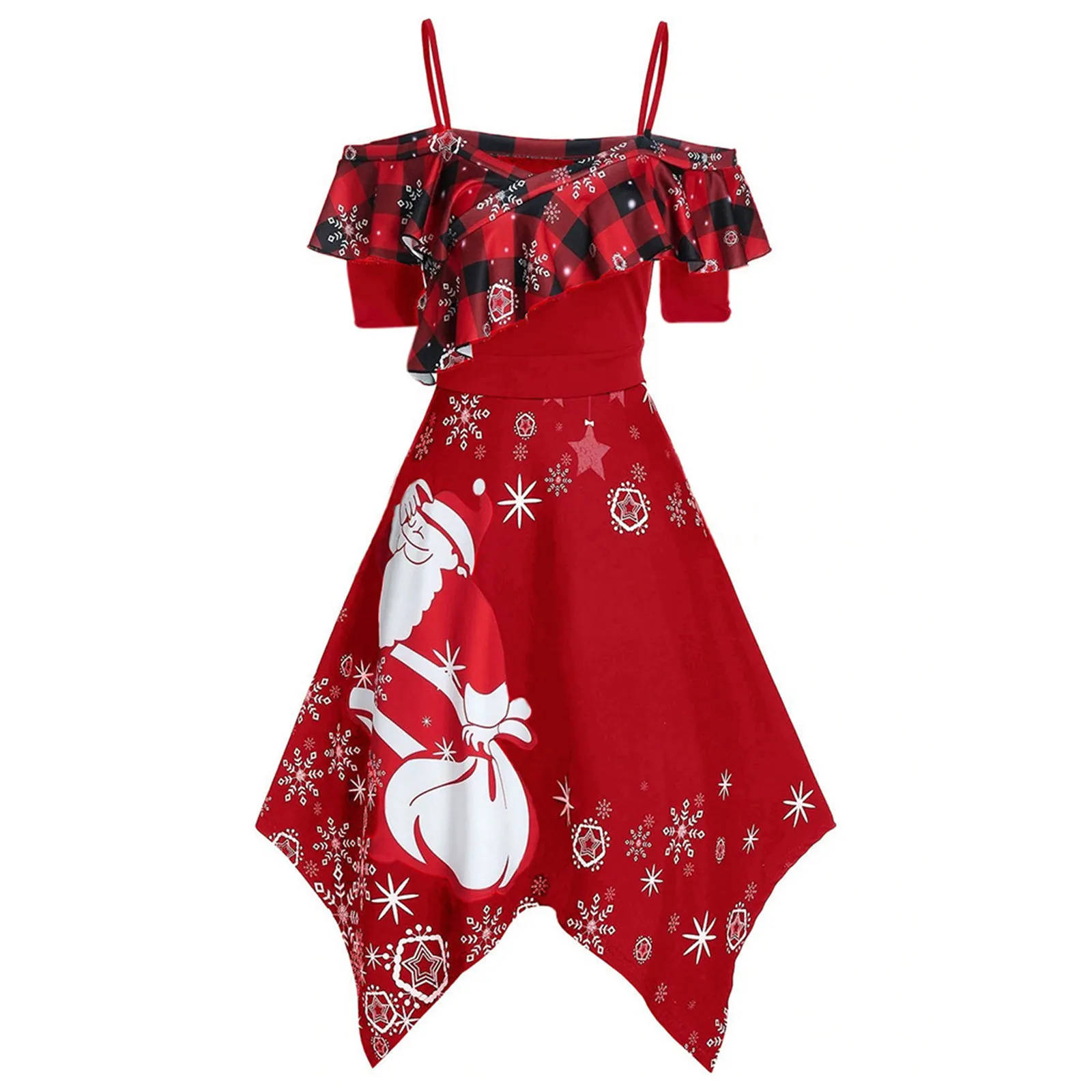 

Dress Women Merry Christmas Santa Snowflake Print Camis Short Sleeve Dress Elegant Evening Party Prom Dress Vestidos Robe #40